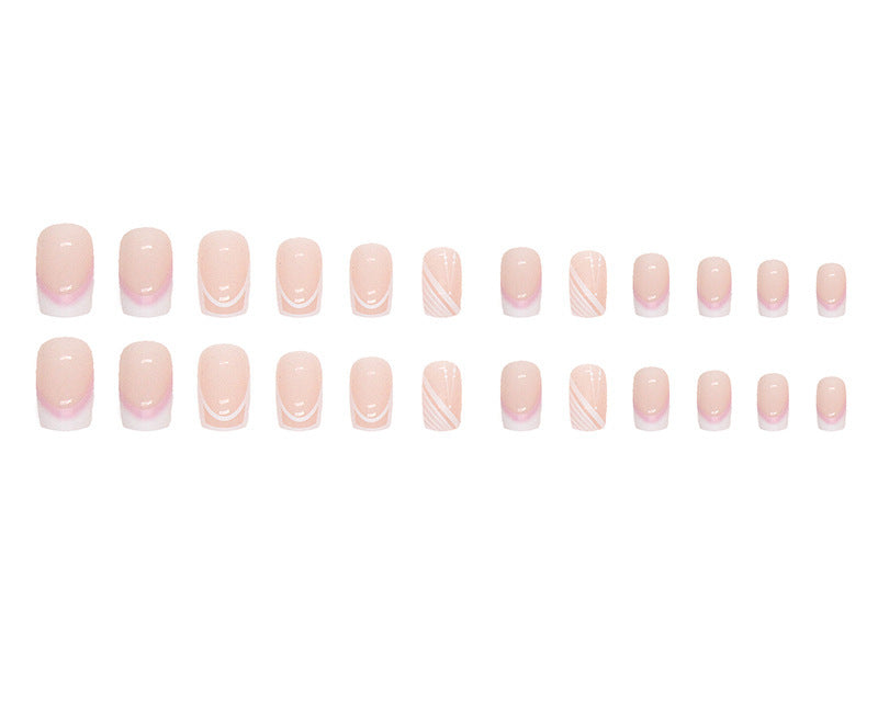 Short Square Press On Nails Nude French Manicure