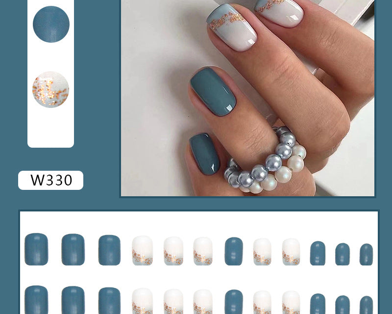 Fresh Aquamarine Solid Color Square Short Press On Fake Nails 24Pcs Boxed