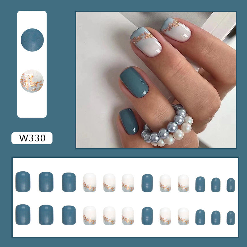 Fresh Aquamarine Solid Color Square Short Press On Fake Nails 24Pcs Boxed