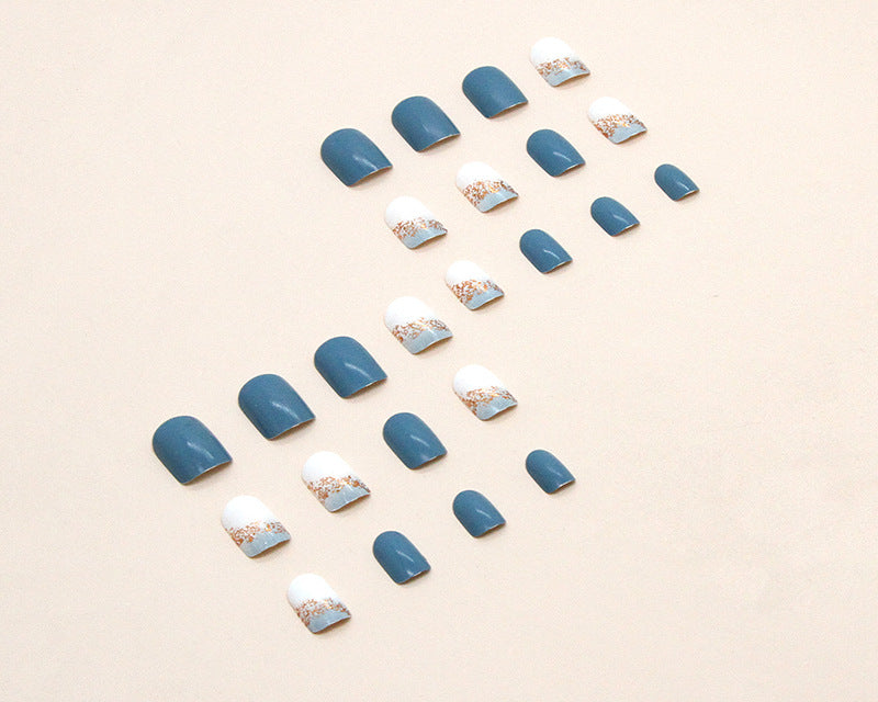 Fresh Aquamarine Solid Color Square Short Press On Fake Nails 24Pcs Boxed