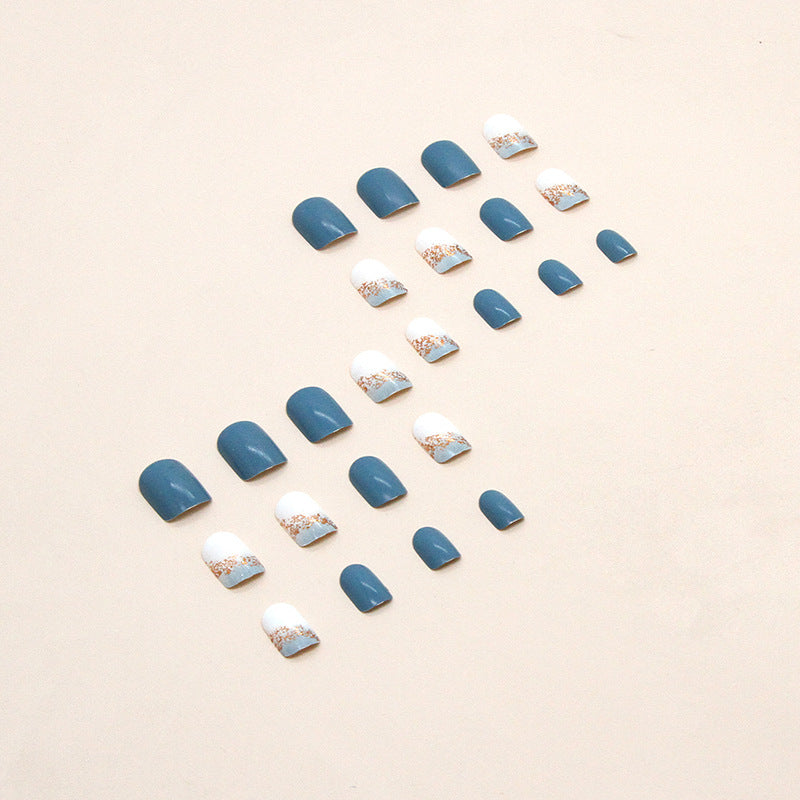 Fresh Aquamarine Solid Color Square Short Press On Fake Nails 24Pcs Boxed