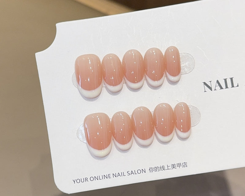 French Style Peach Milk Fake Nails
