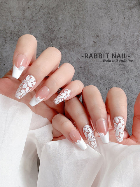 Floral French Handmade Wearable Nails