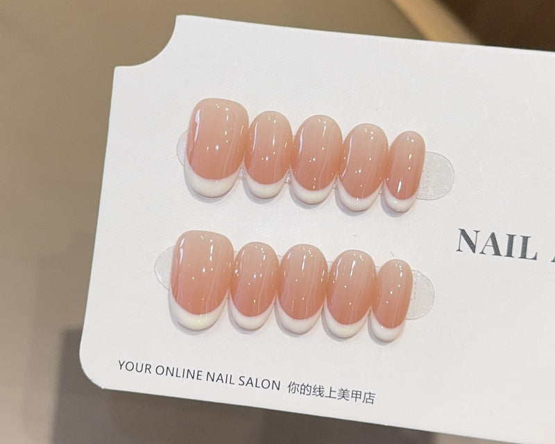 French Style Peach Milk Fake Nails