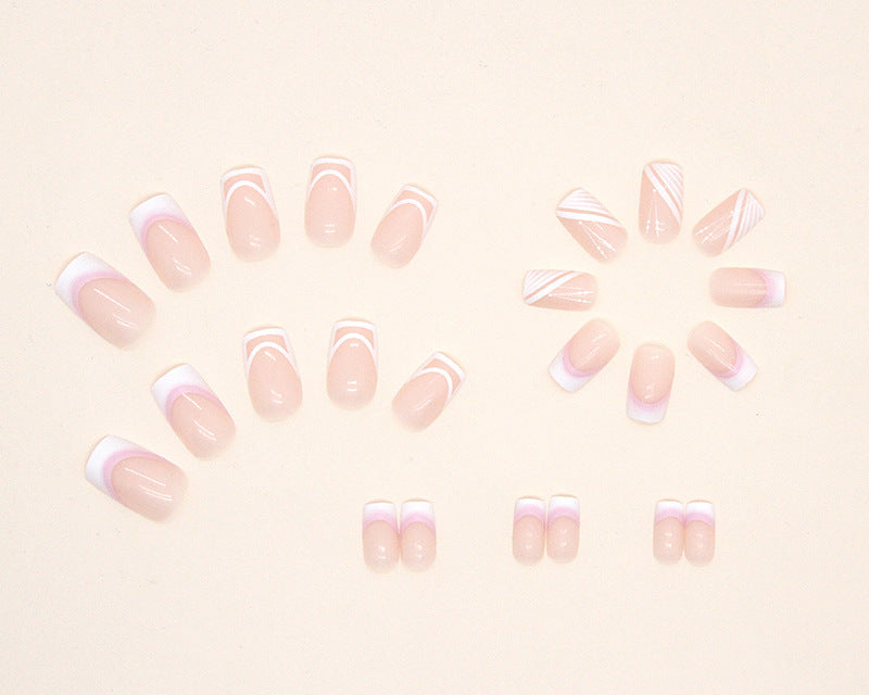 Short Square Press On Nails Nude French Manicure