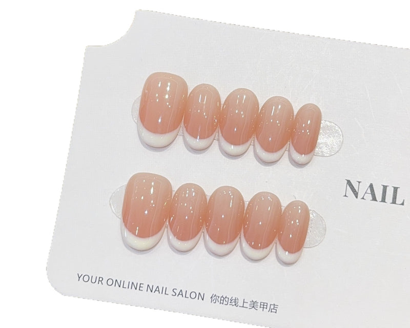 French Style Peach Milk Fake Nails