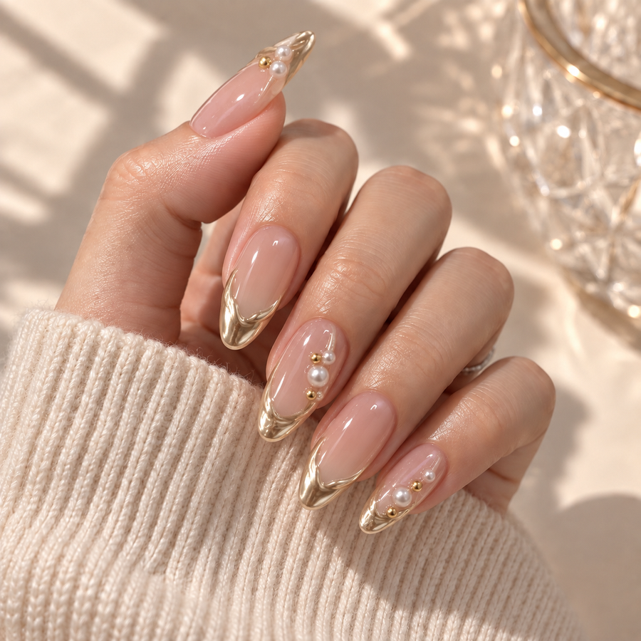 Three-dimensional gold-plated almond-shaped decorative armor