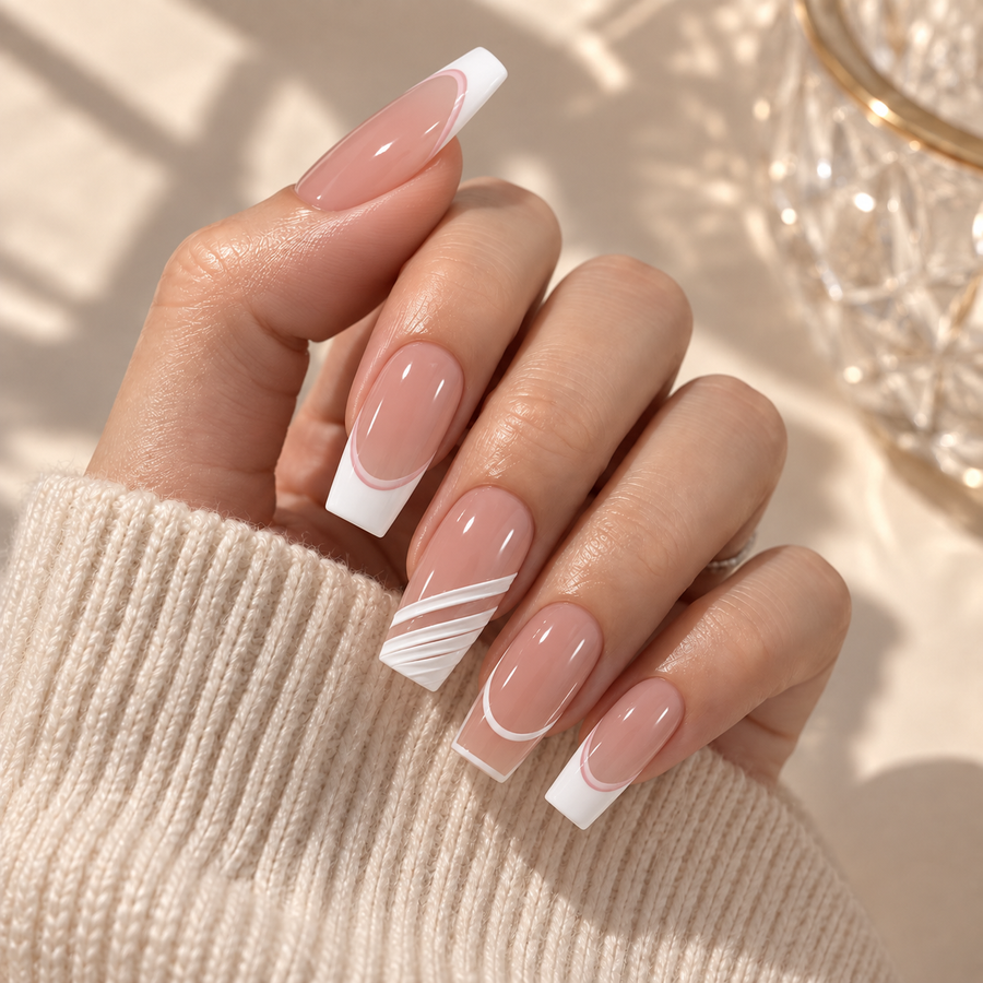 Short Square Press On Nails Nude French Manicure