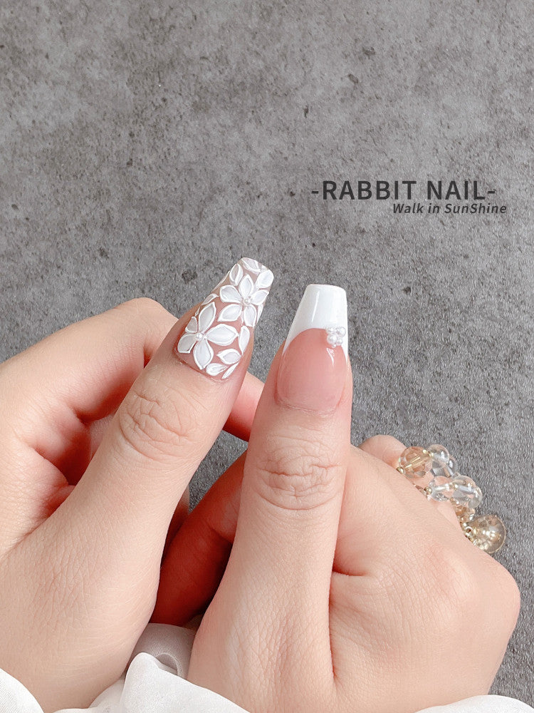 Floral French Handmade Wearable Nails