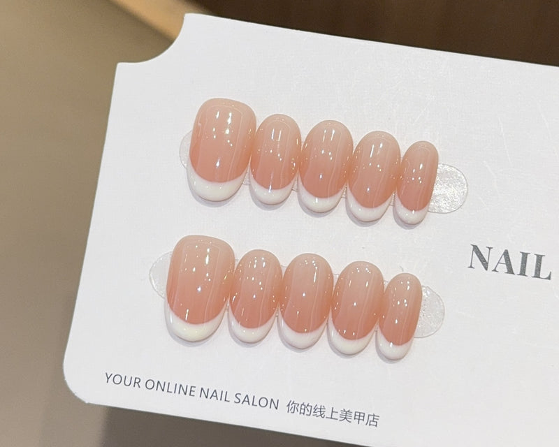 French Style Peach Milk Fake Nails