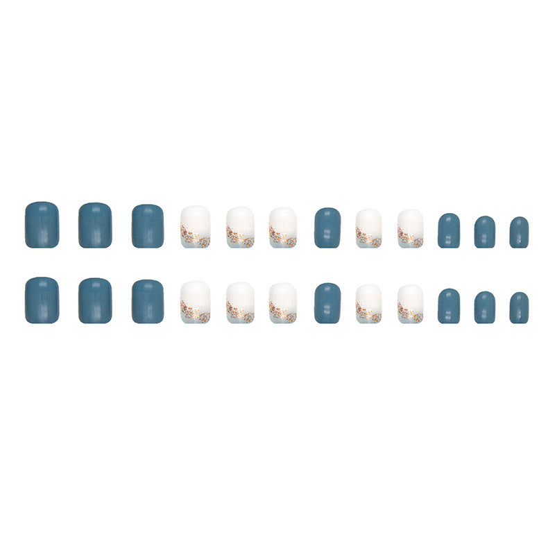 Fresh Aquamarine Solid Color Square Short Press On Fake Nails 24Pcs Boxed