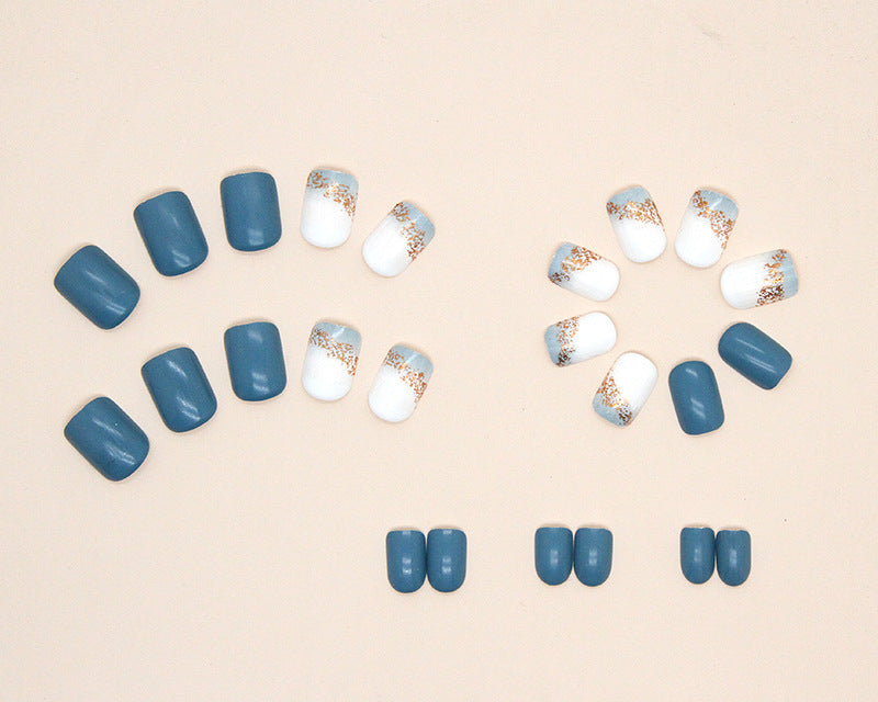 Fresh Aquamarine Solid Color Square Short Press On Fake Nails 24Pcs Boxed