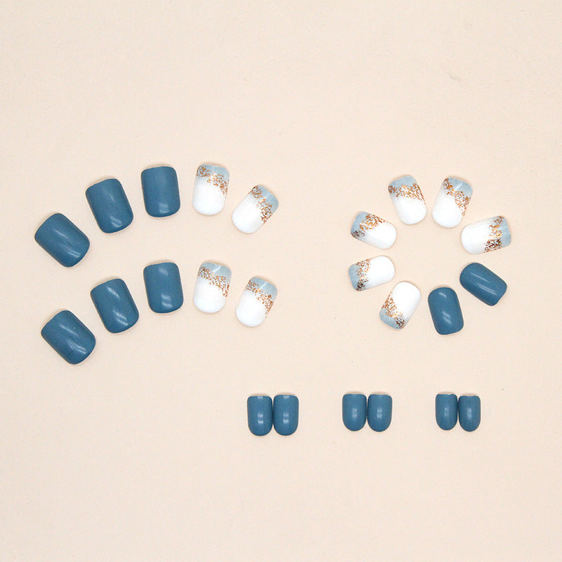 Fresh Aquamarine Solid Color Square Short Press On Fake Nails 24Pcs Boxed